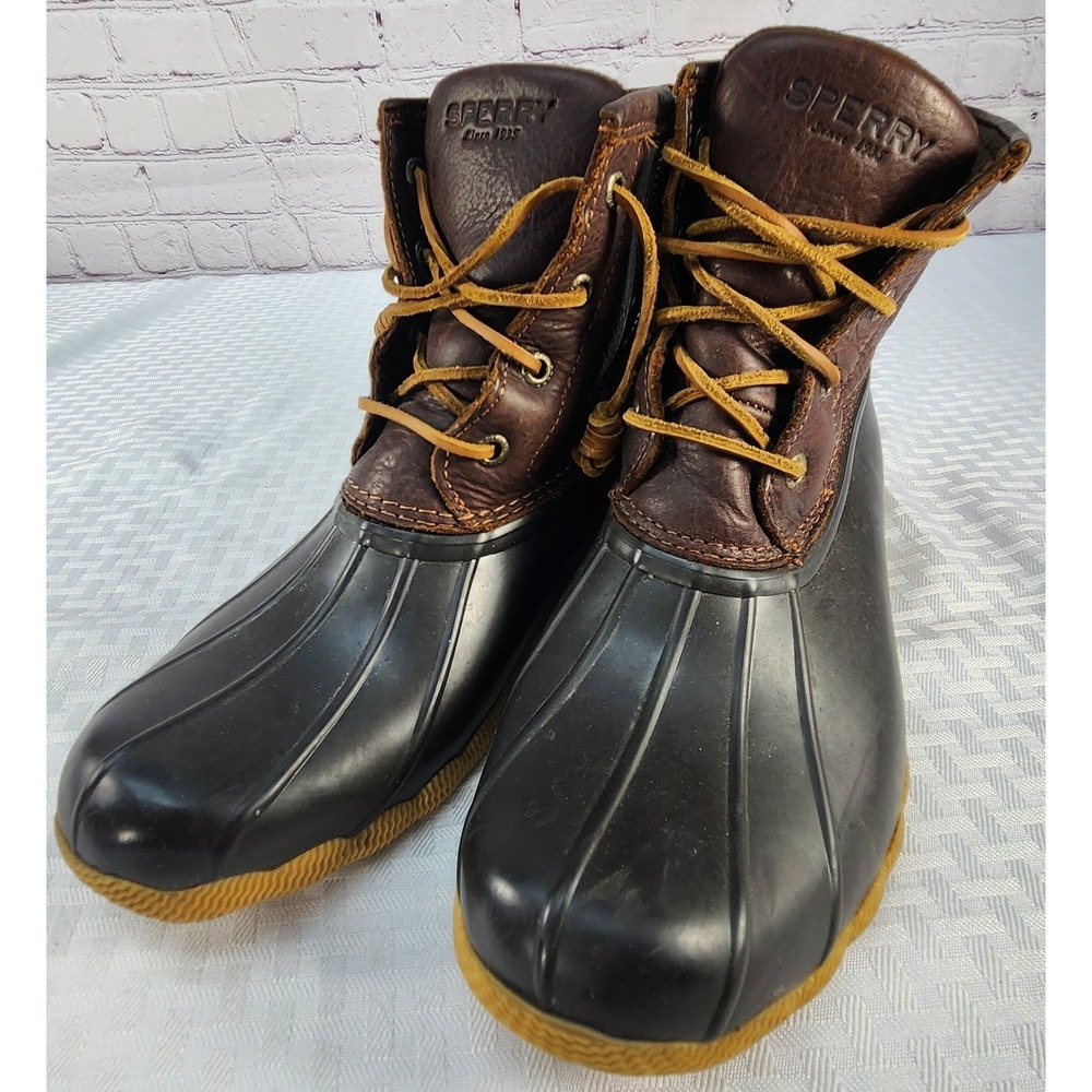 Sperry Saltwater Duck Boots Brown Leather Ankle Rain Boots STS91176 Womens 8 M